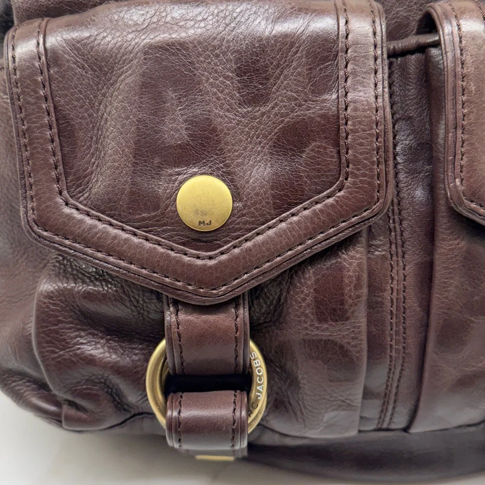 Marc Jacobs Dark Brown Leather Hobo Shoulder Bag with Gold Hardware
